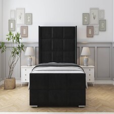 Sloomy Beaumont Black Plush Bed Frame With 50" Upholstered Wingback Headboard 2'6 Small Single