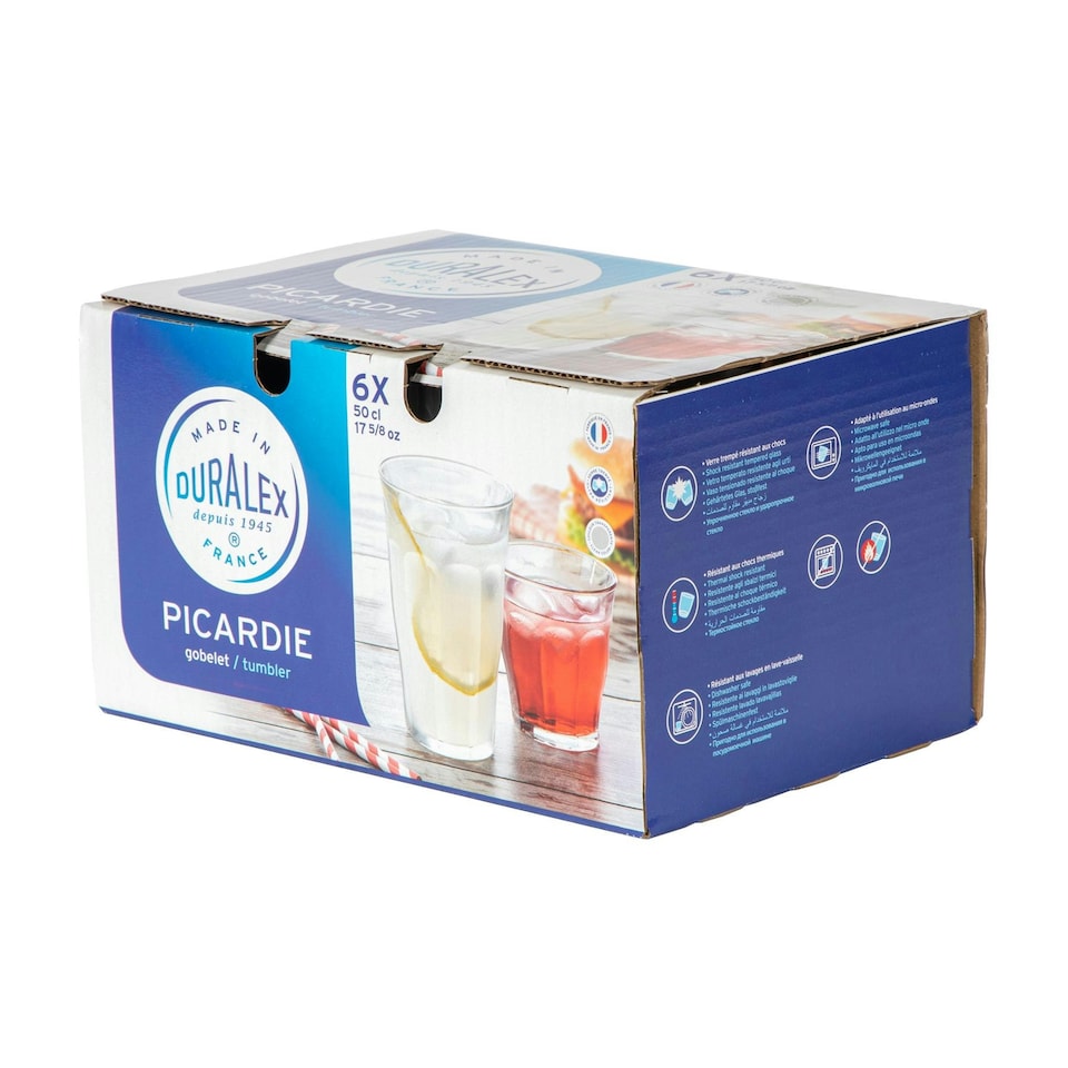 image 1 of Duralex Picardie Highball Cocktail Glasses - 500ml Glass Tumblers - Pack of 6 Clear