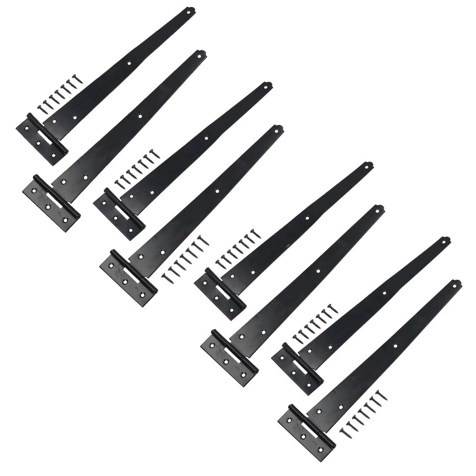 image 1 of 12" (300mm) Heavy Duty T Tee Hinges for Doors + Gates with Fixing Screws 8pc | Black
