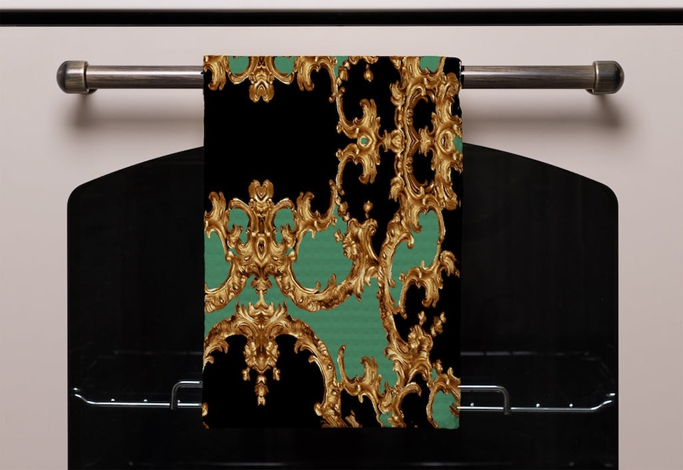 image 1 of Black & Green Baroque (Kitchen Towel)
