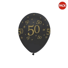 Creative Party Black All Round Print Latex Balloons (Pack of 6) - Black/Gold - 18 Years