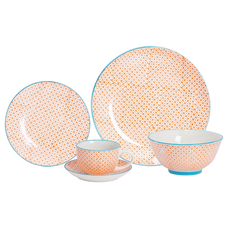 image 1 of Nicola Spring 30 Piece Hand-Printed Dinner Set - Orange