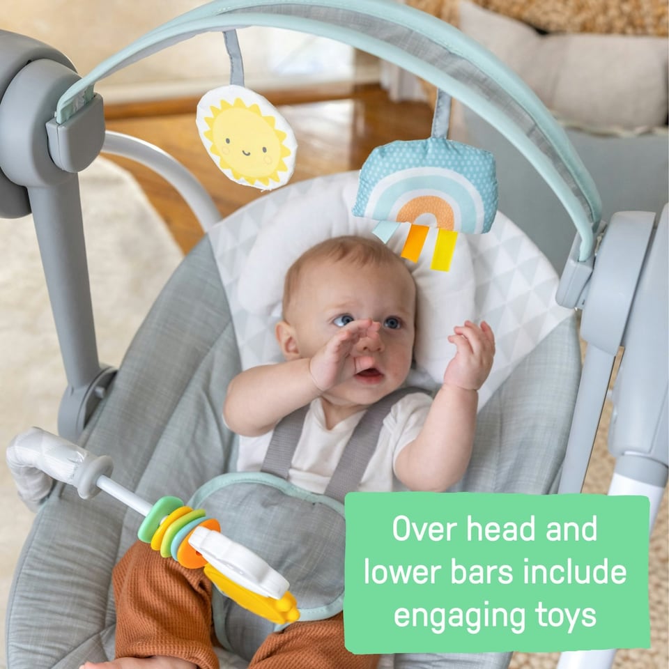 image 1 of Ingenuity Sun Valley Milestone Foldable Baby Swing 6-Speed Grey From 0-9 Months
