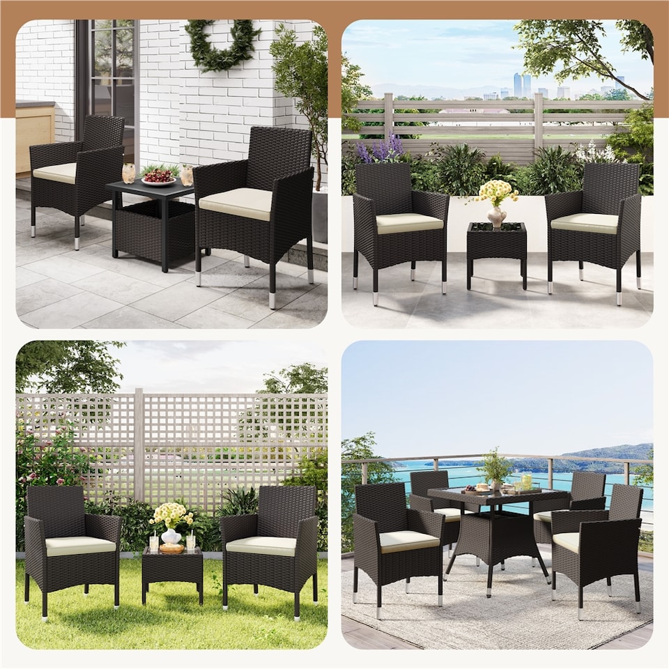 image 1 of Yaheetech Set of 2 Patio PE Rattan Chairs-Brown&Beige | Multi | Brown&Beige