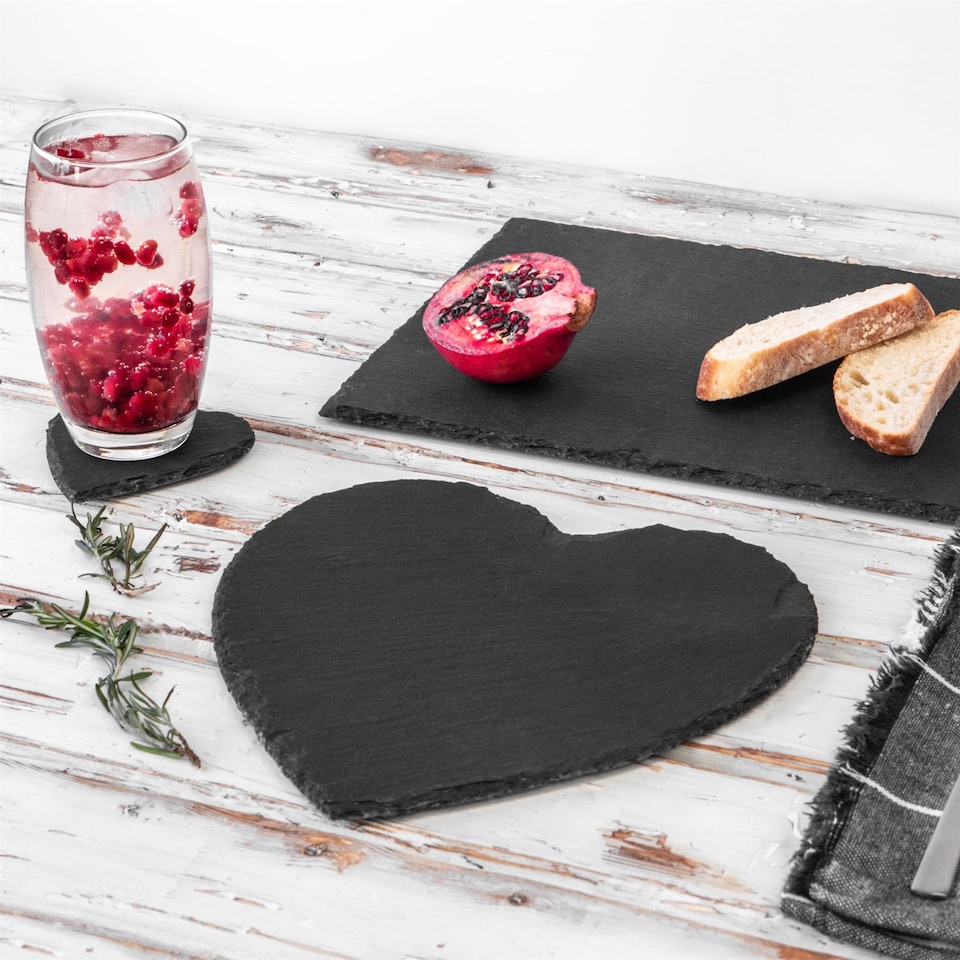 image 1 of Argon Tableware Heart Slate Placemats - 25cm - Pack of 12 | Black | Natural