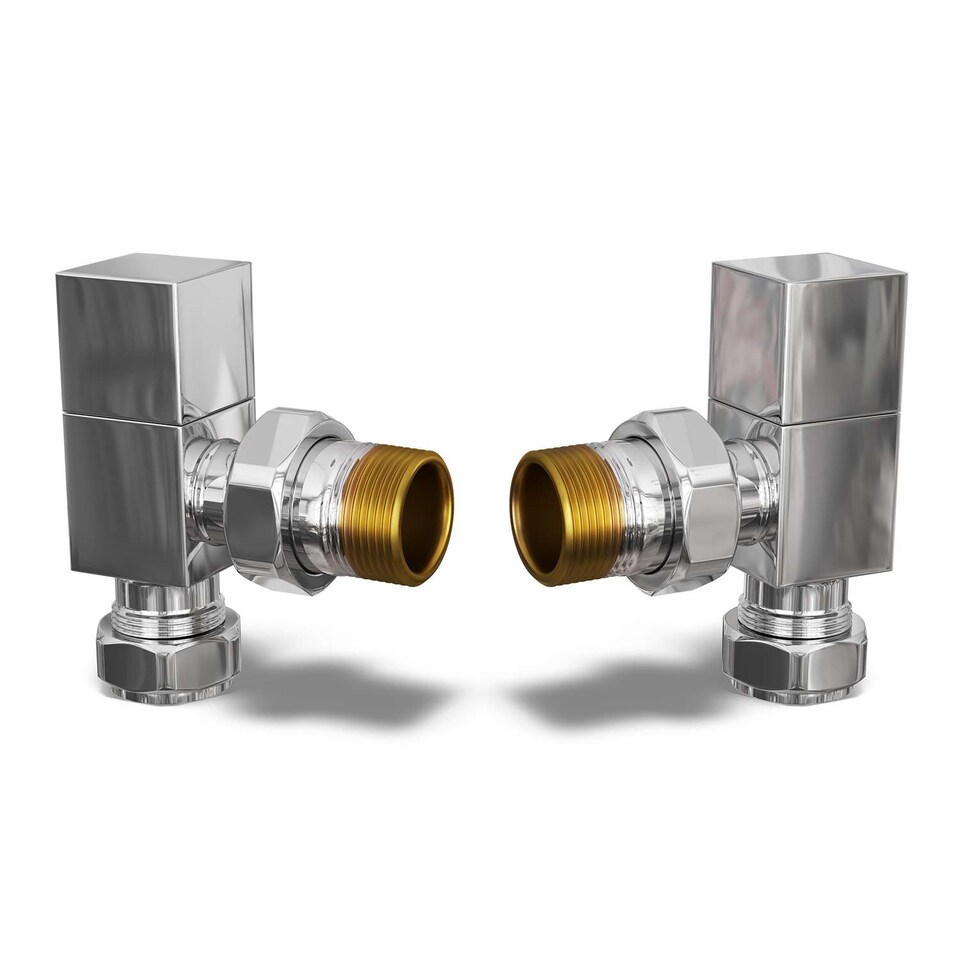 image 1 of Square Chrome Radiator Valve Angled Polished 10mm