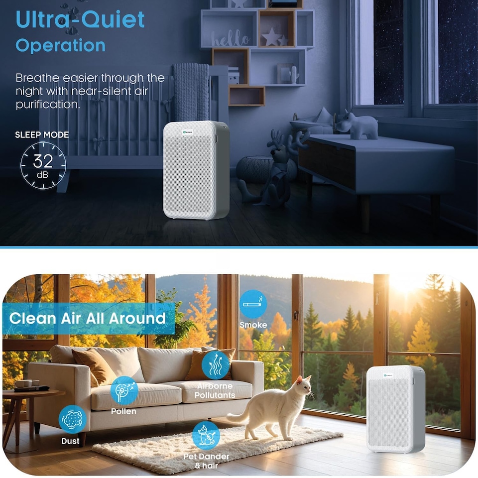 image 1 of PureMate Intelligent True HEPA Air Purifier with Advanced Air Quality Sensor