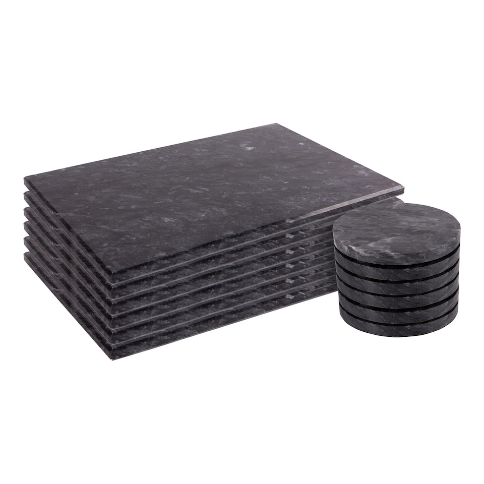image 1 of Argon Tableware 12pc Marble Placemats & Round Coasters Set - Black | Black | Black