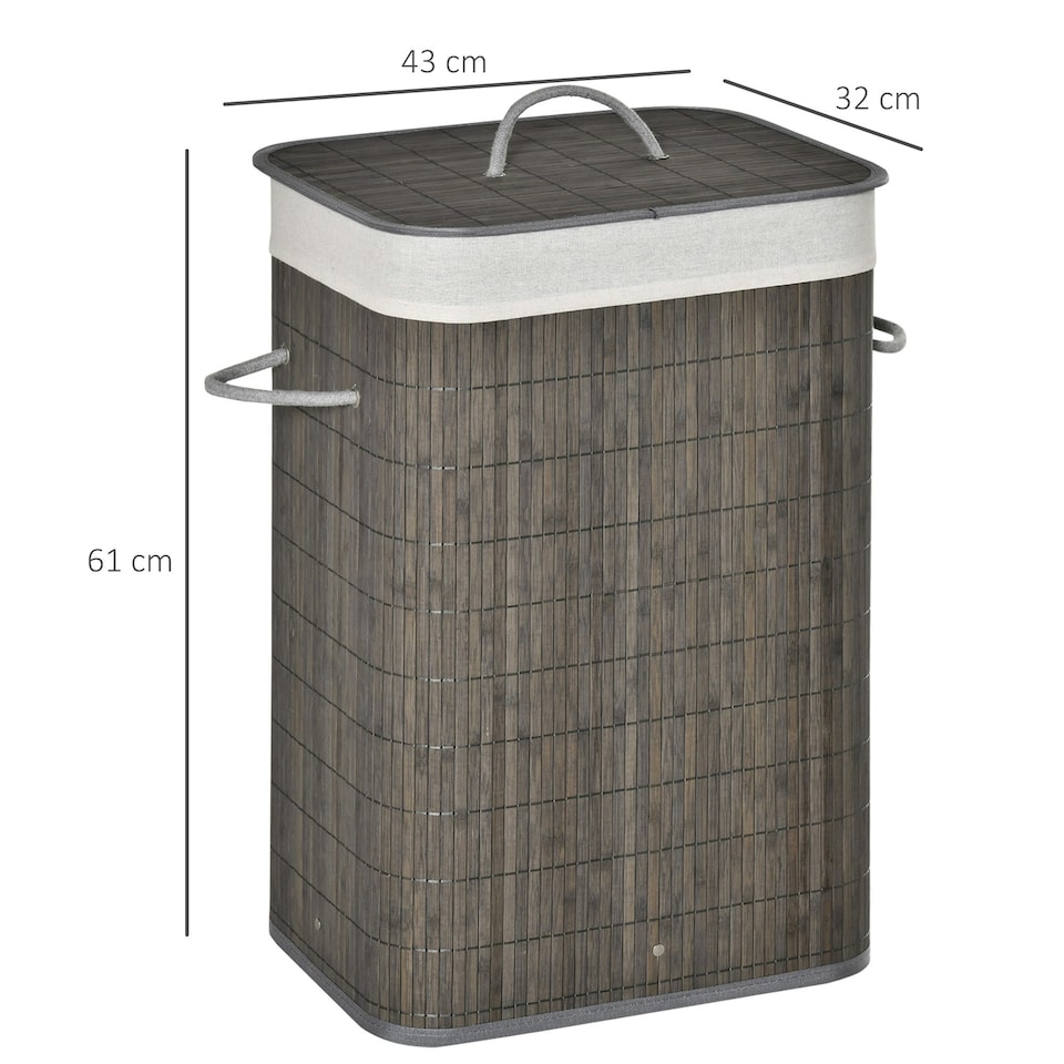 image 1 of HOMCOM Collapsible Clothes Hamper with Lid Handles Removable Lining, Grey