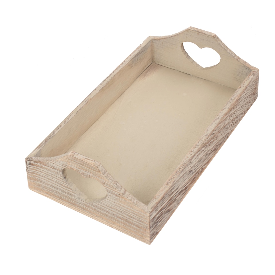 image 1 of Large Shallow Wooden Heart Cut Out Tray | Brown | Brown | Large