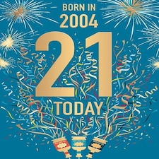 Words 'n' Wishes Male 21st Birthday Card, Age 21 with Born in 2004 Facts, Multi-Coloured, Made in the UK