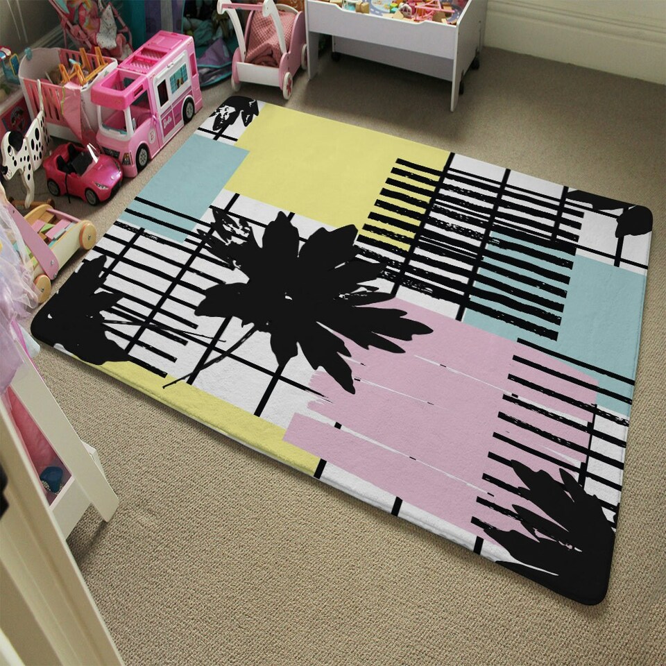 image 1 of Geometric Shape & Leaf Print (Rug) Multi | XL: 160x230cm