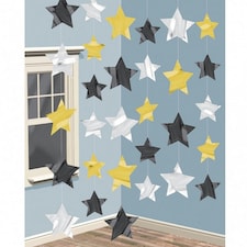 Amscan Star String Decoration - Gold/Silver/Black - One Size