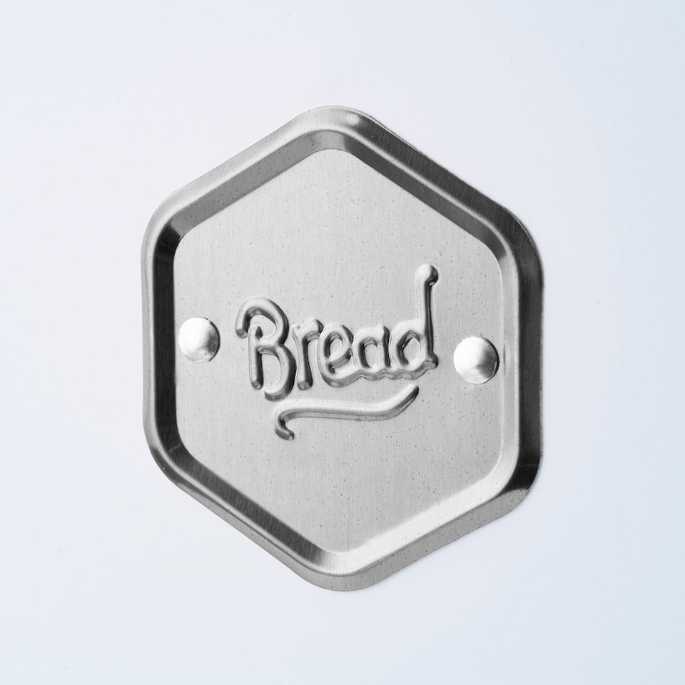 image 1 of Cooks Professional Bread Bin - Metal Food Storage Cannister with Nameplate | White | White & Silver