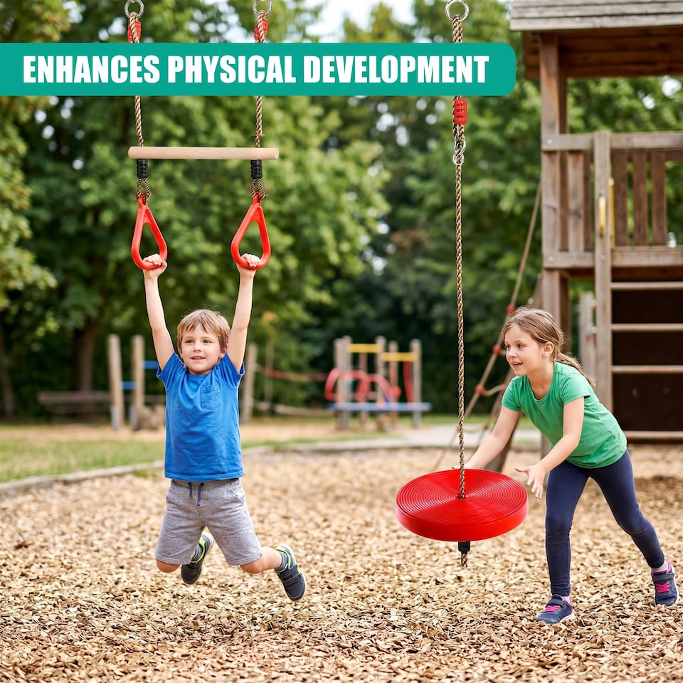 image 1 of The Magic Toy Shop Trapeze Bar Swing Set 2-in-1 Garden Climbing Frame Accessories