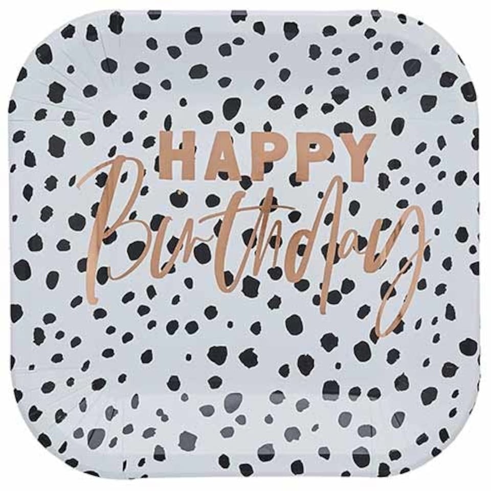 Dalmatian Happy Birthday Square Paper Plates 23cm - Pack of 10