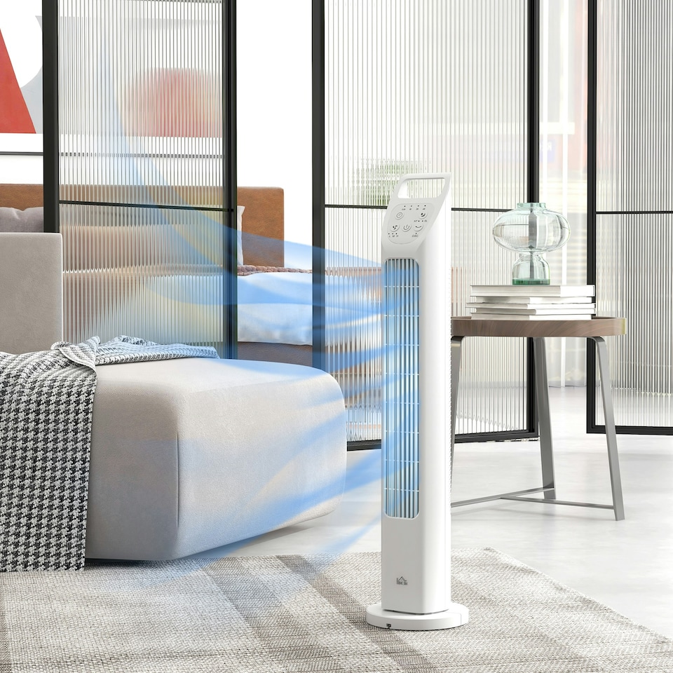image 1 of HOMCOM Oscillating Tower Fan Floor Fan with 4H Timer for Home Office Silver