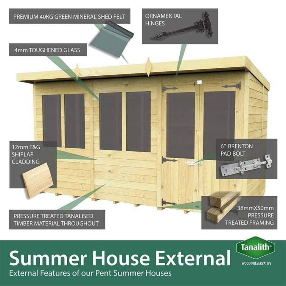 image 1 of 16ft x 7ft Pent Summer House - Wood - L214 x W474 x H201 cm | Brown