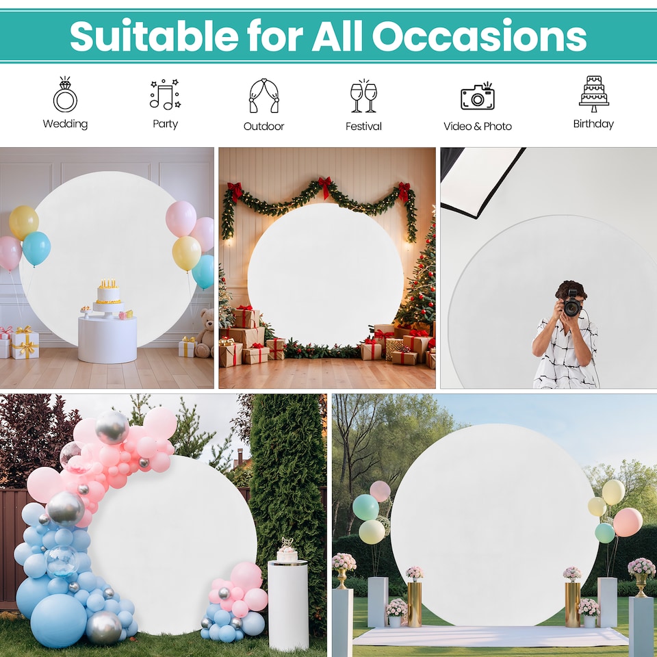 image 1 of 160GSM White Round Arch Backdrop Cover - 200cm