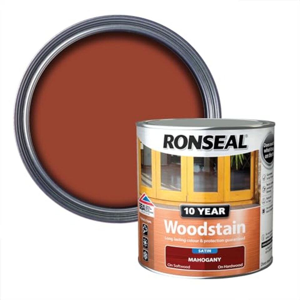 image 1 of Ronseal 10 Year Woodstain Mahogany 750ml - Exterior Wood Protection
