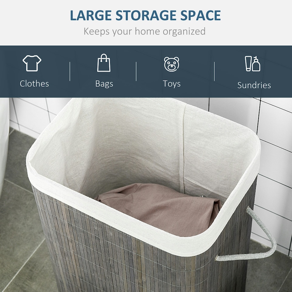 image 1 of HOMCOM Collapsible Clothes Hamper with Lid Handles Removable Lining, Grey