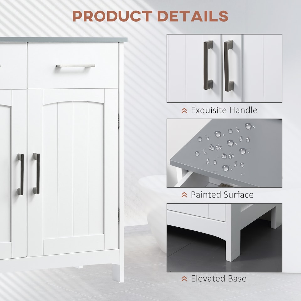 image 1 of kleankin Freestanding Bathroom Cabinet, Storage Cupboard with 2 Drawers, Double Doors, Adjustable Shelf, White