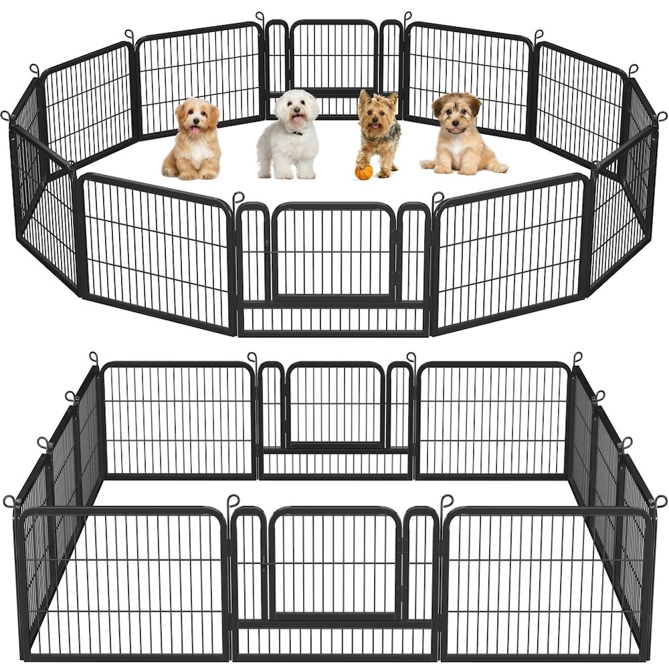 image 1 of Yaheetech 12 Metal Dog Playpen Panels, 80 × 60 cm Black
