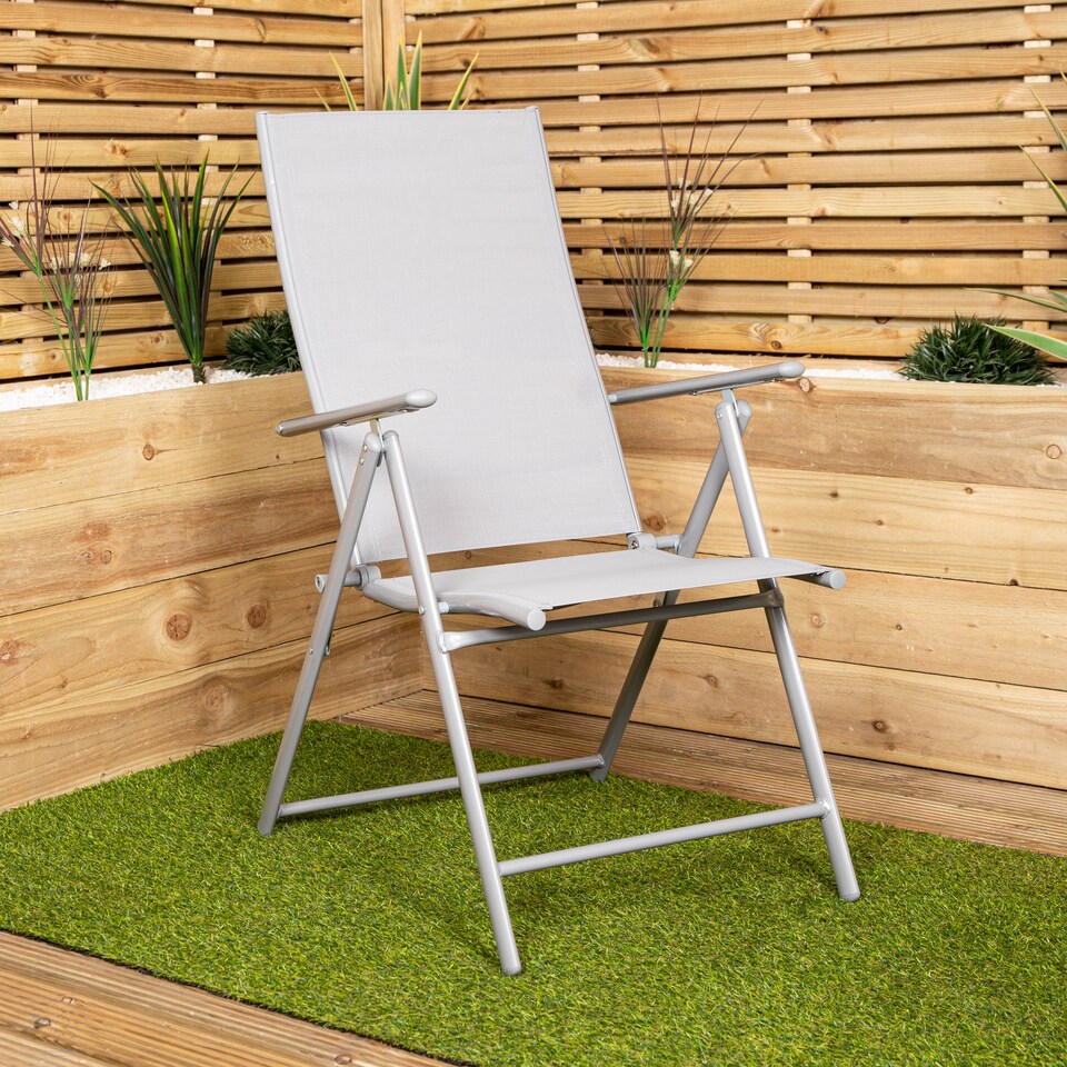 image 1 of Set of 2 Outdoor Garden Patio Multi Position Reclining Folding Chair in Grey