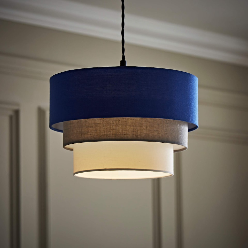 image 1 of ValueLights Aztec 3 Tier Blue Fabric Ceiling Light Shade and Bulb
