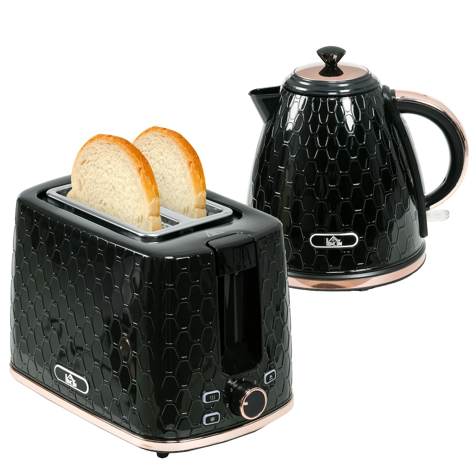 image 1 of HOMCOM Kettle and Toaster Set 1.7L Kettle & 2 Slice Toaster Set Black