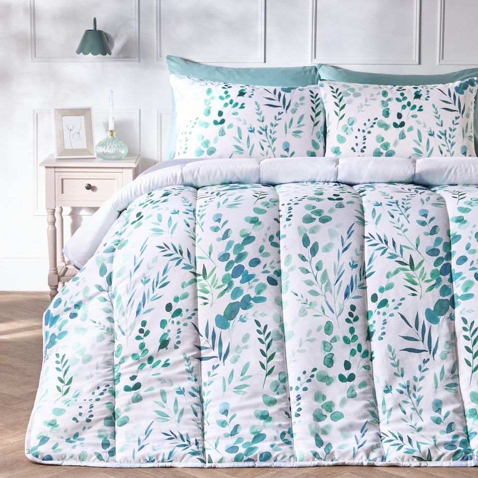 image 1 of OHS Floral Coverless 10.5 TOG Duvet Set Pillowcase Quilted Cover | Green | Sage | Double