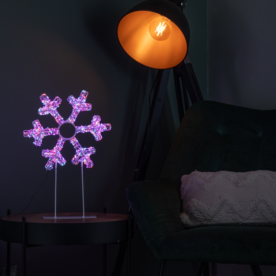 image 1 of 45cm Light up White Christmas Snowflake on Metal Stand with Twinkling Rainbow LEDs