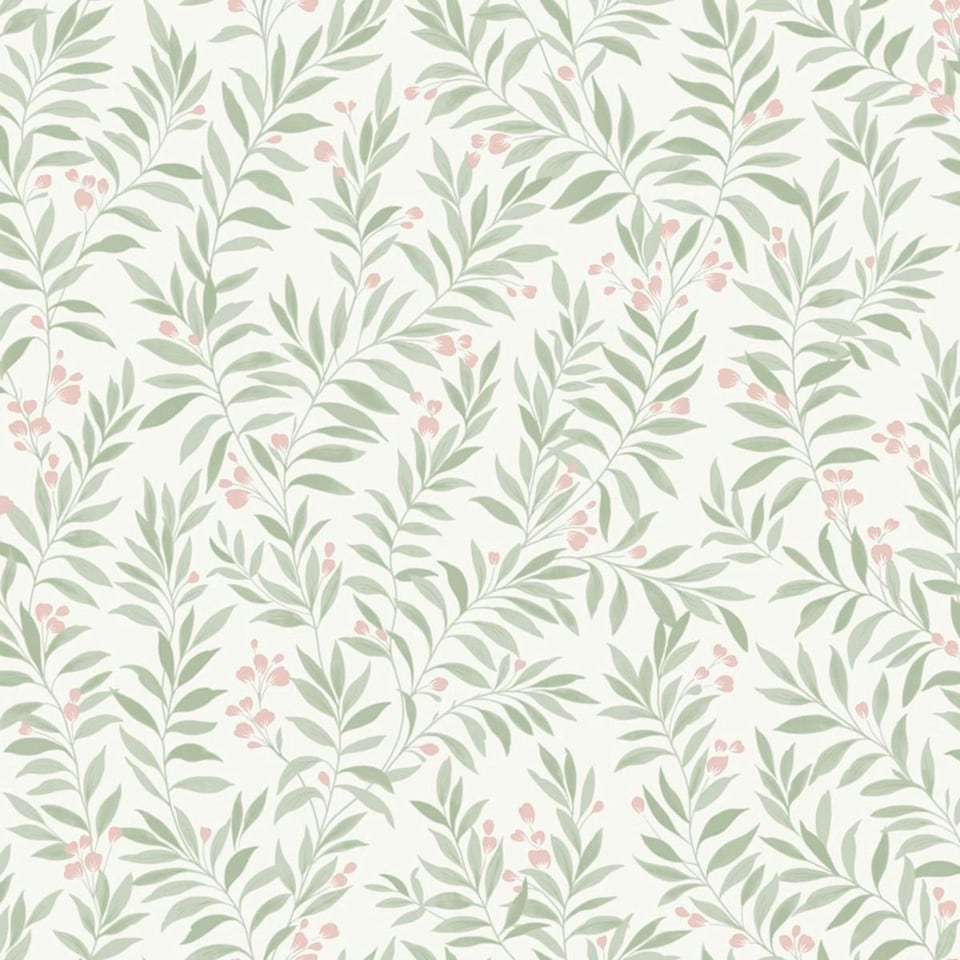 image 1 of Grandeco Maison Floral Trail Vinyl Textured Wallpaper - Sage Green - 10m x 53cm | Green
