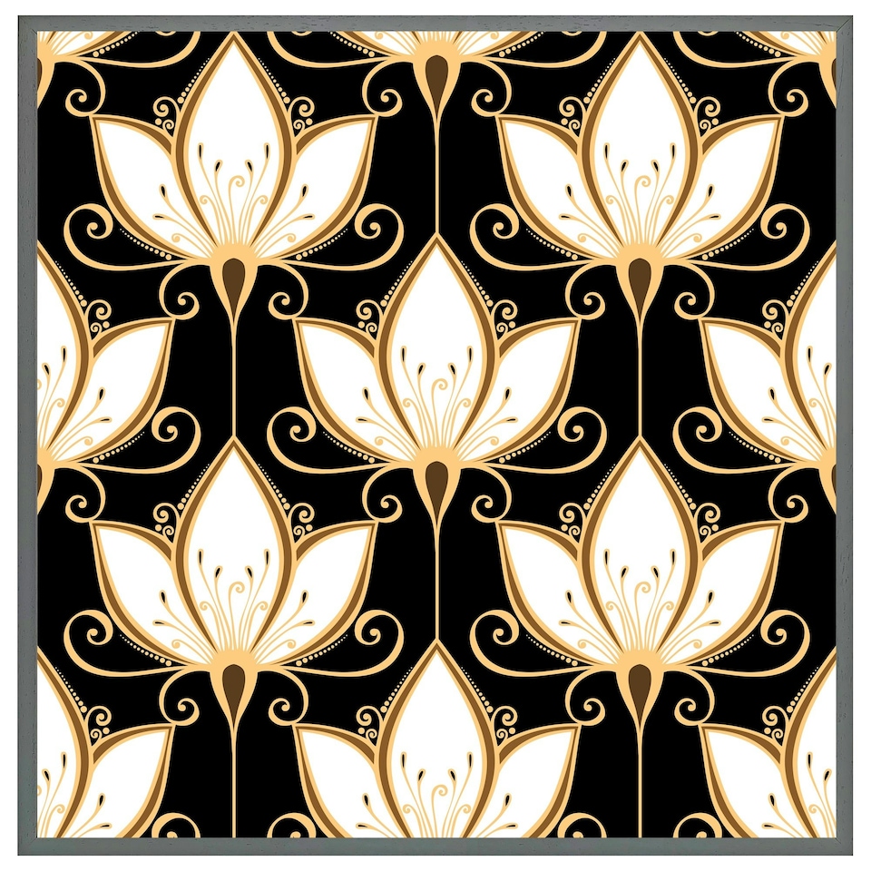image 1 of Black& gold floral pattern (Picture Frame) Black | XL
