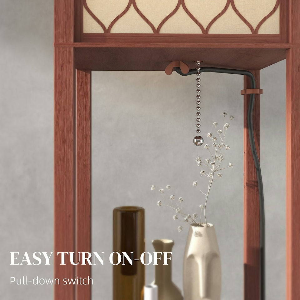 image 1 of HOMCOM Modern Floor Lamp Light with 3 Shelves Fabric Lampshade Brown | Brown