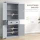 image 4 of HOMCOM 183cm Tall Kitchen Cupboard, Kitchen Pantry Cabinet with Drawer, 3 Adjustable Shelves and 4 Doors, Freestanding Storage Cabinet for Dining Room, Living Room, Grey