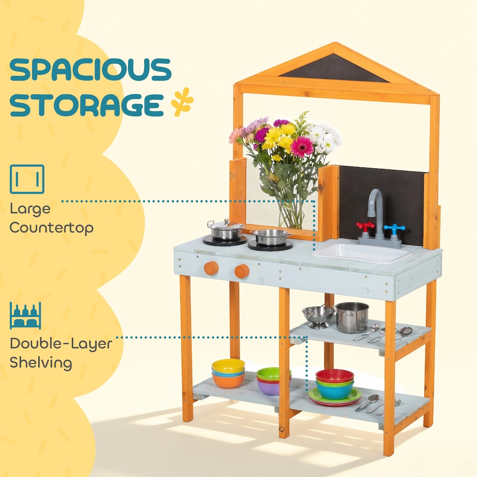 image 1 of AIYAPLAY Wooden Mud Kitchen for Kids with Removable Sink, Cookware, Shelves