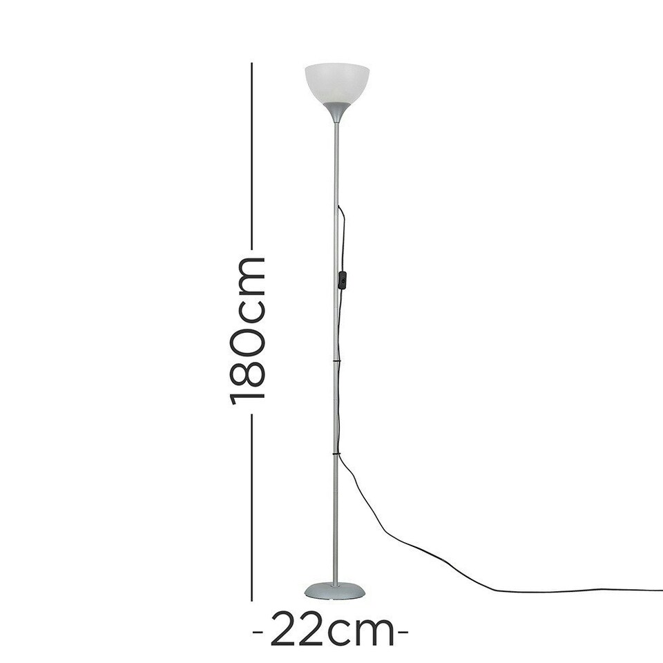 image 1 of ValueLights Dalby Chrome Uplighter Floor Lamp White Shade & Bulb Silver