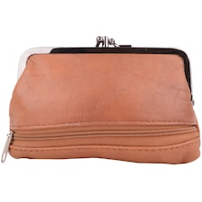 Lorenz Womens Super Soft Nappa Leather Double Clip Frame Purse/Coin Holder | Brown | Tan