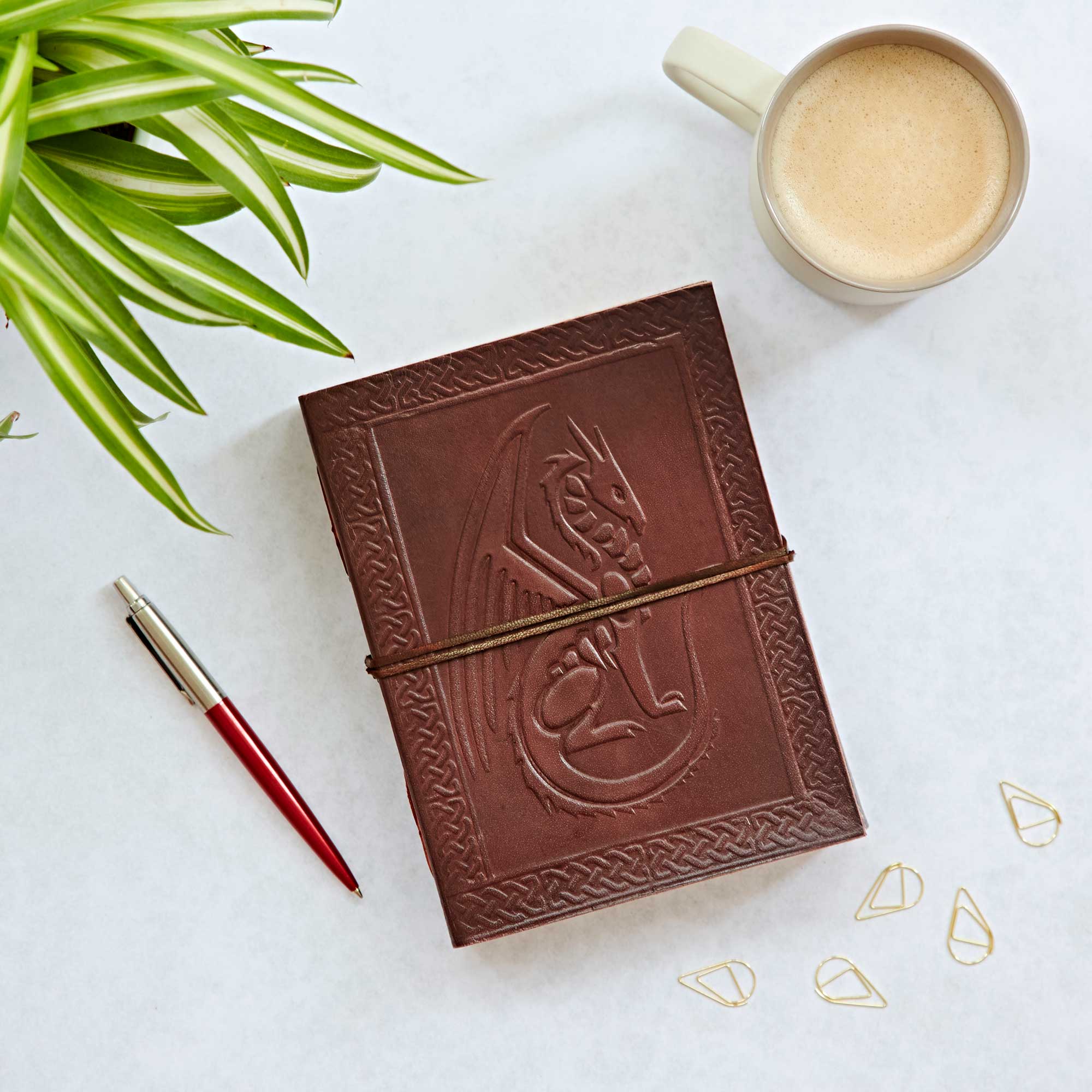 Paper High Celtic Sitting Dragon Leather Journal in Brown