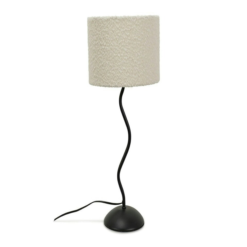 image 1 of ValueLights Black Metal Wavy Single Stem Table Lamp with a Cream Boucle Drum Shade