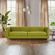 Modern Design 3 Seat Green Velvet Sofa, Moss Velvet Upholstered Mid Century Sofa, Luxurious 3 Seater Couch Green