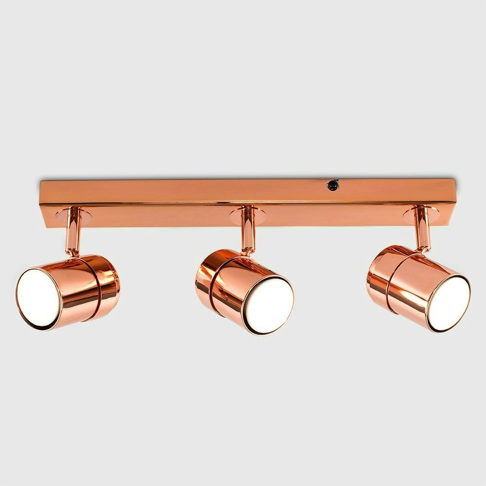 image 1 of ValueLights Modern 3 Way Copper Effect Straight Bar Ceiling Spotlight | Copper