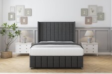 Sloomy Melbourne Graphite Dumfries Divan Bed With Mattress No Drawers With 54" Wingback Headboard & 12" Matching Footboard 4' Small Double | Grey | Graphite | Small Double | 1