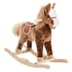 image 1 of HOMCOM Kids Children Plush Rocking Horse Wooden Base Ride On Toy Rocker with Handle Grip Traditional Toy Fun Gift for Age 3 Plus (Brown)