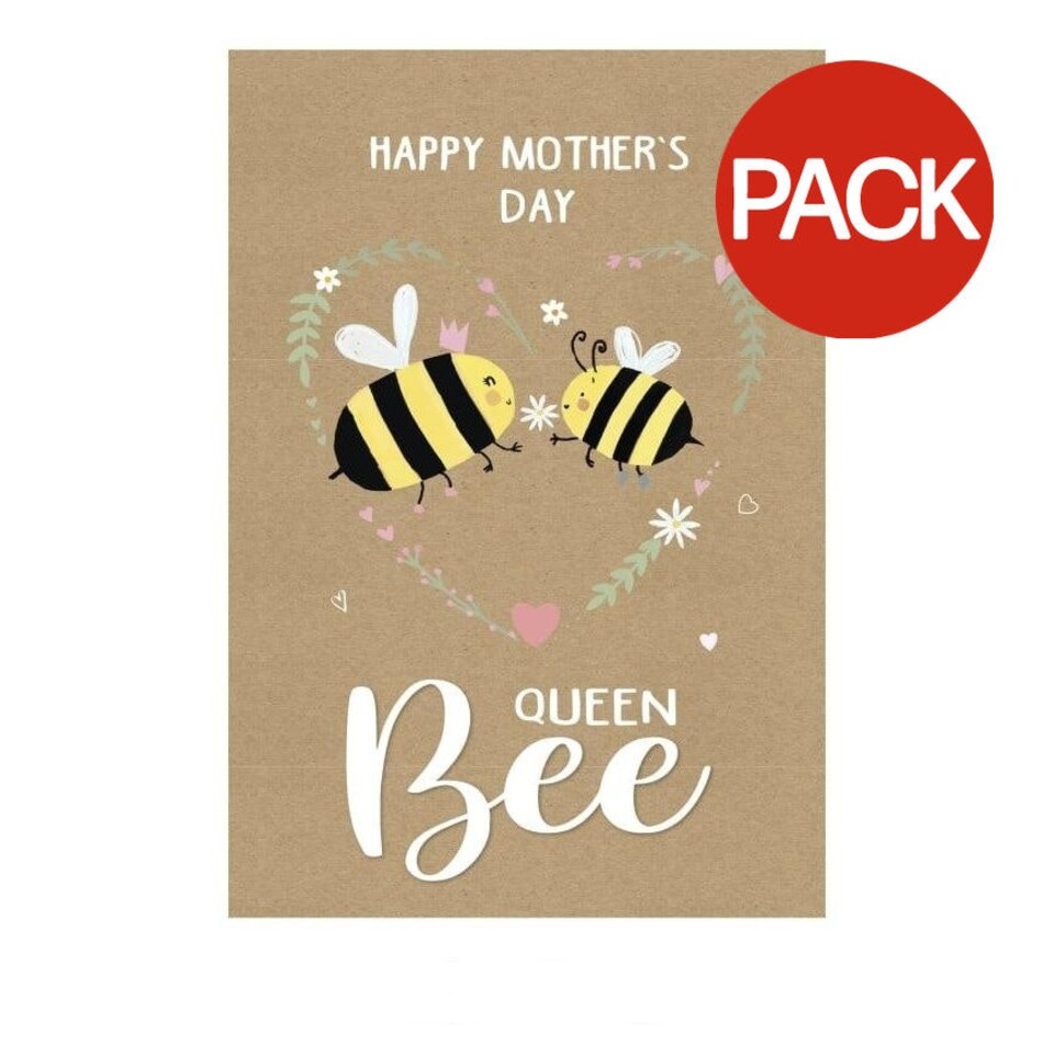 image 1 of Eurowrap Queen Bee Mothers Day Greetings Card (Pack of 6) - Brown/Yellow/Black - One Size
