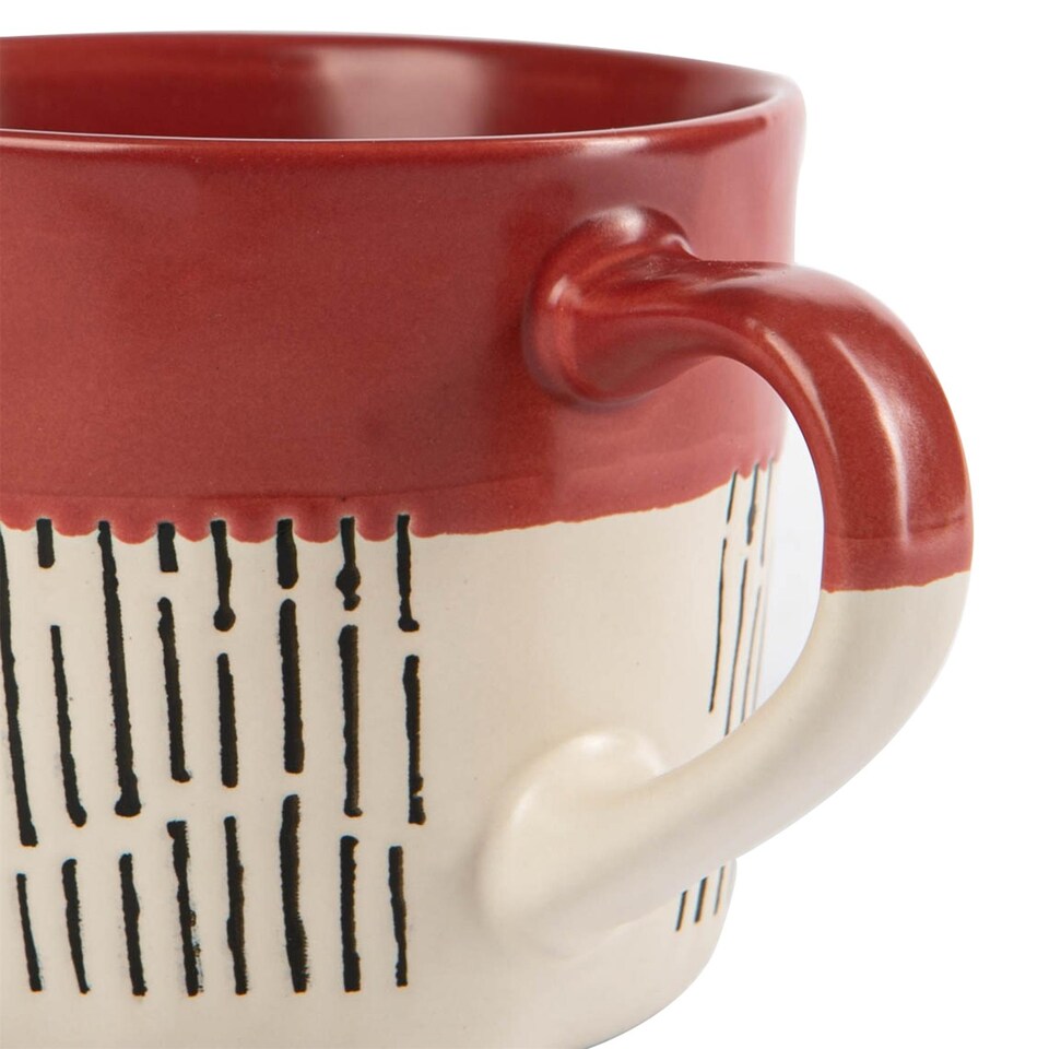 image 1 of Nicola Spring Ceramic Dipped Dash Coffee Mugs - 475ml - Red - Pack of 6 | Red | Red
