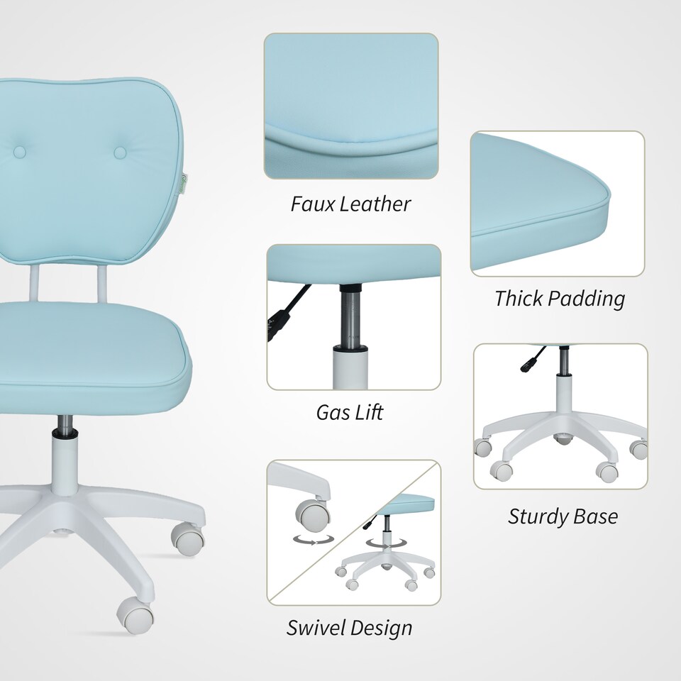 image 1 of Vinsetto Vanity Task Chair with Adjustable Height, Armless, Blue | Blue