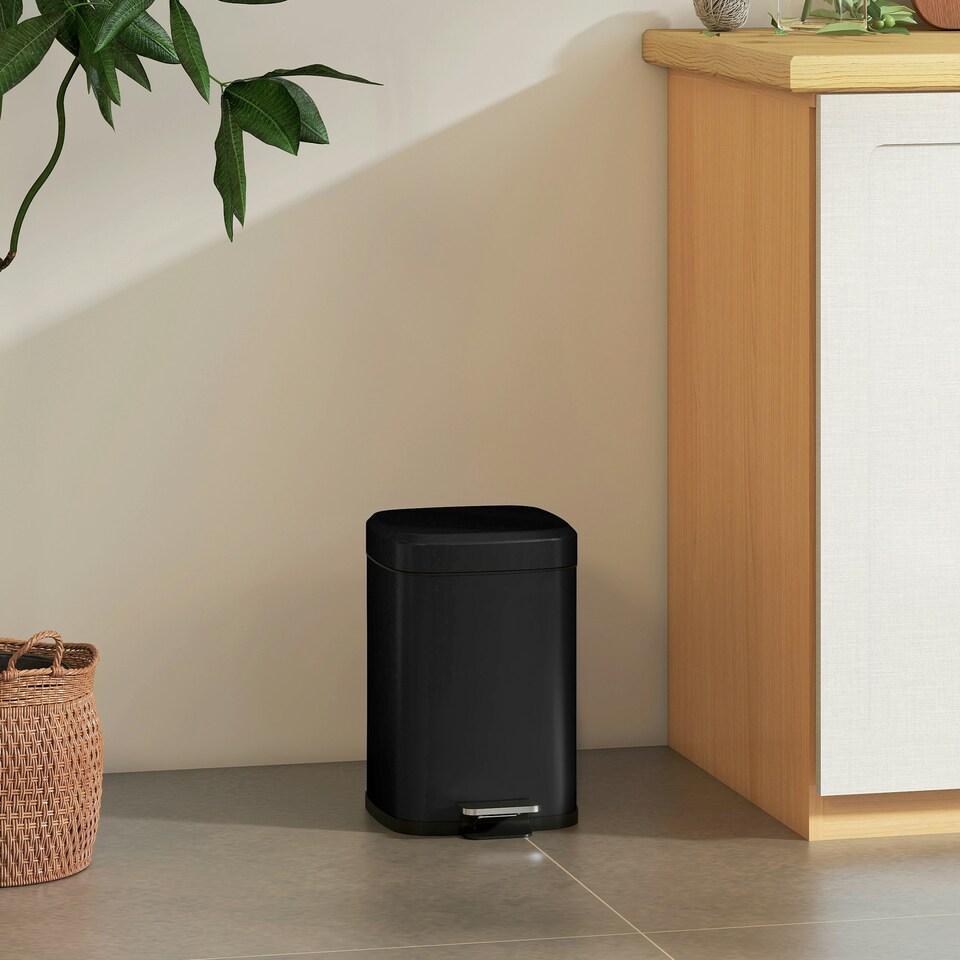 image 1 of HOMCOM 12L Kitchen Pedal Bin, Metal Rubbish Bin with Soft-close Lid, Black Black | 12L
