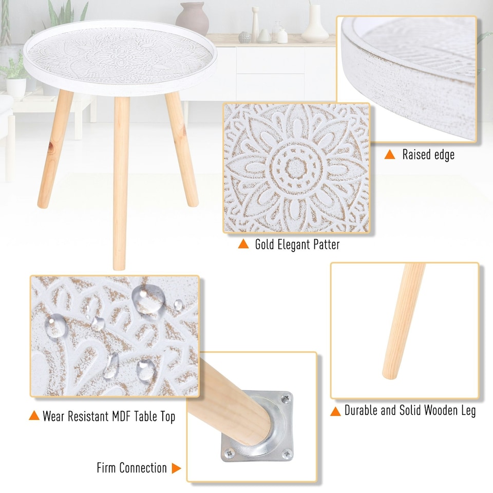 image 1 of HOMCOM Round Coffee Table W/ Solid Wood Legs Sofa End Side Coffee Table White